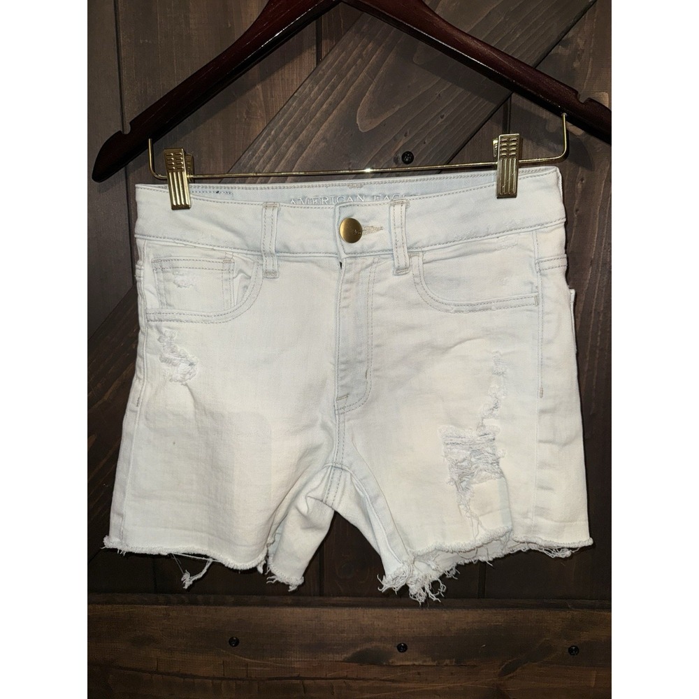 American Eagle Sz 2 Jean Shorts Hi Rise Shortie Stretch Denim Women's Juniors